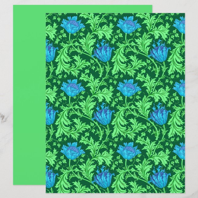 William Morris Anemone, Emerald Green en Blue (Voorkant / Achterkant)