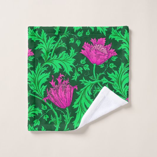 William Morris Anemone, Emerald Green en Fuchsia Bad Handdoek (Wasdoekje)