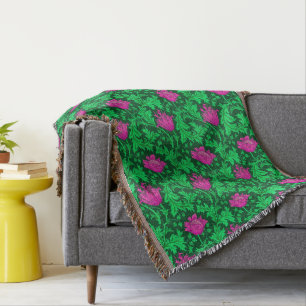 William Morris Anemone, Emerald Green en Fuchsia Deken