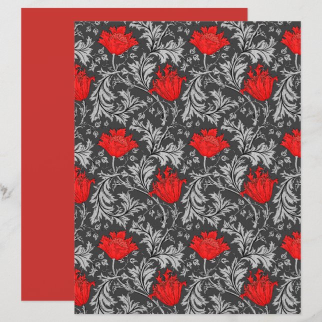William Morris Anemone, Grey/Grey en Red (Voorkant / Achterkant)