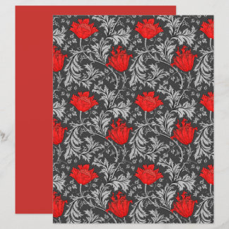 William Morris Anemone, Grey/Grey en Red