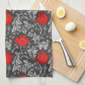 William Morris Anemone, Grey/Grey en Red Theedoek (Quarter Fold)