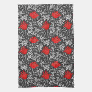 William Morris Anemone, Grey/Grey en Red Theedoek