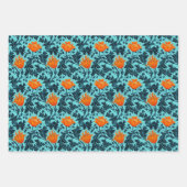 William Morris Anemone, groen, bruin en blauw Inpakpapier Vel (Voorkant 3)