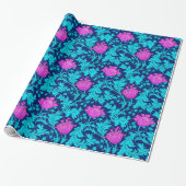 William Morris Anemone, Navy, Turquoise en Magenta Cadeaupapier (Uitgerold)