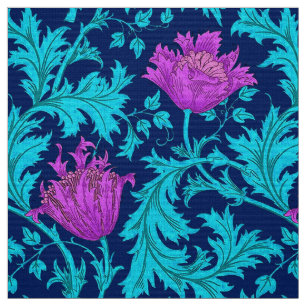 William Morris Anemone, Navy, Turquoise en Magenta Stof