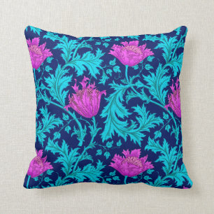 William Morris Anemone, Navy, Turquoise & Magenta Kussen