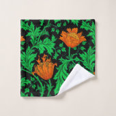 William Morris Anemone, orange, vert et noir (Gant de toilette)