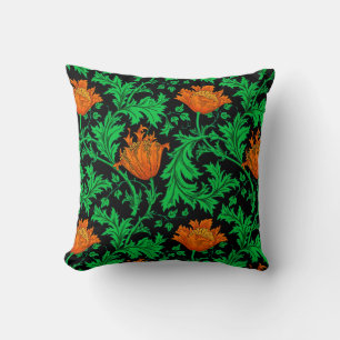 William Morris Anemone, Oranje, groen en zwart Kussen