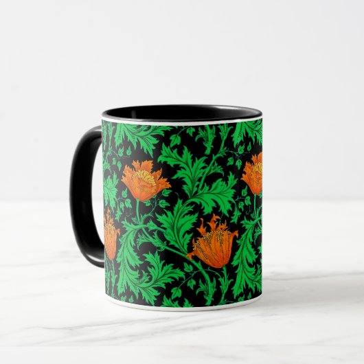 William Morris Anemone, Oranje, groen en zwart Mok (Voorkant links)