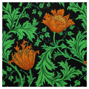 William Morris Anemone, Oranje, groen en zwart Stof