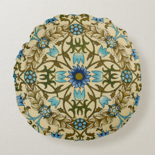 William Morris Antiek 1873 Wijnstok & Bloemmotief Rond Kussen
