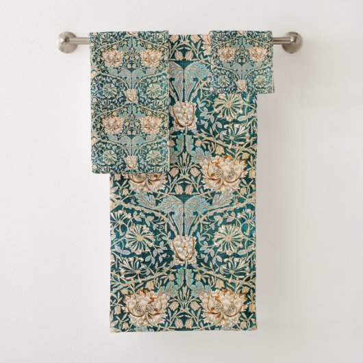 William Morris Antiek Honeysuckle Floral Pattern Bad Handdoek (Insitu)