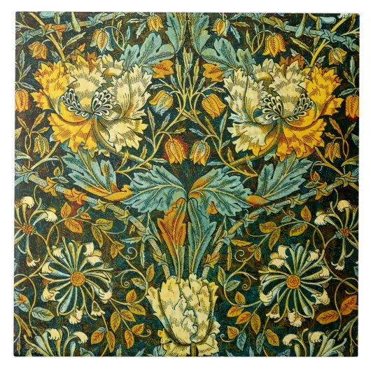William Morris Antiek Honeysuckle Floral Pattern Tegeltje (Voorkant)