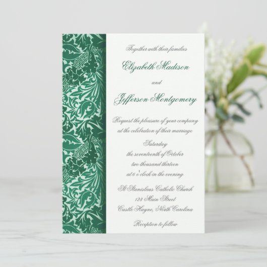 William Morris Aqua Feuilles Faire-part de mariage (Debout devant)