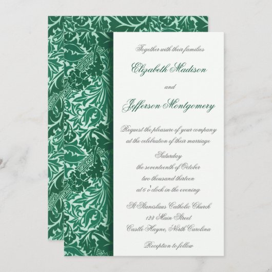 William Morris Aqua Feuilles Faire-part de mariage (Devant / Derrière)