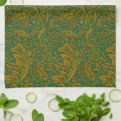 William Morris Arcadia Floral Pattern Green Golden Theedoek (Gevouwen)