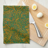 William Morris Arcadia Floral Pattern Green Golden Theedoek (Quarter Fold)