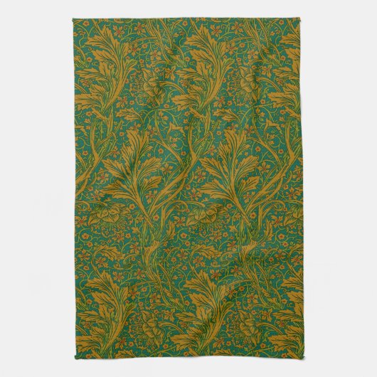 William Morris Arcadia Floral Pattern Green Golden Theedoek (Verticaal)
