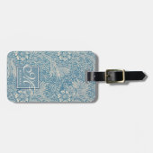 William Morris, Art Nouveau Blue Marigold Monogram Bagagelabel (Voorkant horizontaal)
