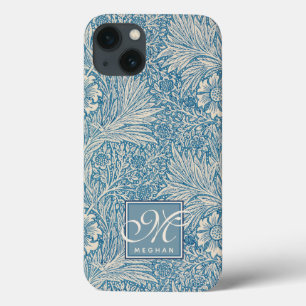 William Morris, Art Nouveau Blue Marigold Monogram iPhone 13 Hoesje