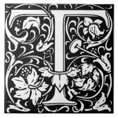 William Morris Art Nouveau Initiaal Vines Letter T Tegeltje (Voorkant)