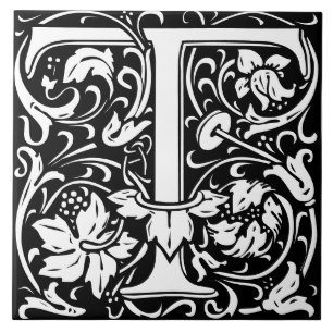 William Morris Art Nouveau Initiaal Vines Letter T Tegeltje