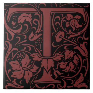 William Morris Art Nouveau Initiaal Vines Letter T Tegeltje