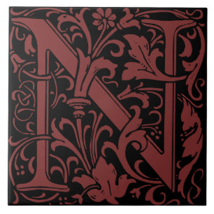 William Morris Art Nouveau Monogram Letter N Tegeltje