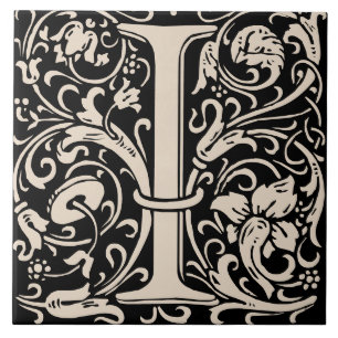 William Morris Art Nouveau Monogrammed Letter I Tegeltje