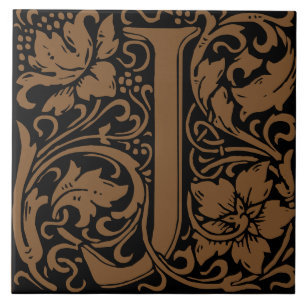 William Morris Art Nouveau Monogrammed Letter J Tegeltje