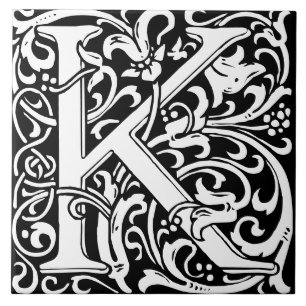 William Morris Art Nouveau Monogrammed Letter K Tegeltje