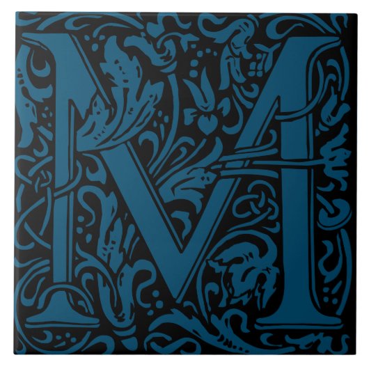 William Morris Art Nouveau Monogrammed Letter M Tegeltje (Voorkant)