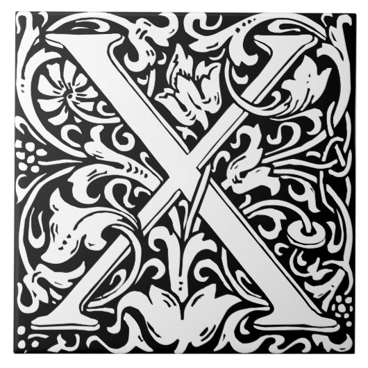 William Morris Art Nouveau Monogrammed Letter X Tegeltje (Voorkant)