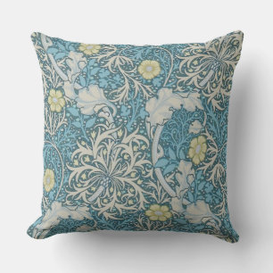 William Morris, art nouveau Patroon, zeewier, blau Buitenkussen