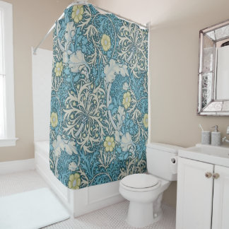 William Morris, art nouveau Patroon, zeewier, blau Douchegordijn