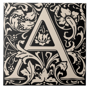William Morris Arts and Crafts Monogram Letter A Tegeltje