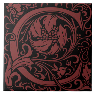 William Morris Arts and Crafts-monogram letter C Tegeltje