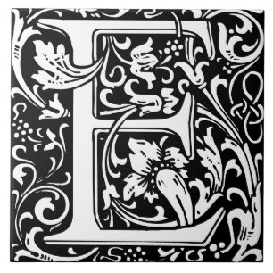 William Morris Arts and Crafts Monogram Letter E Tegeltje