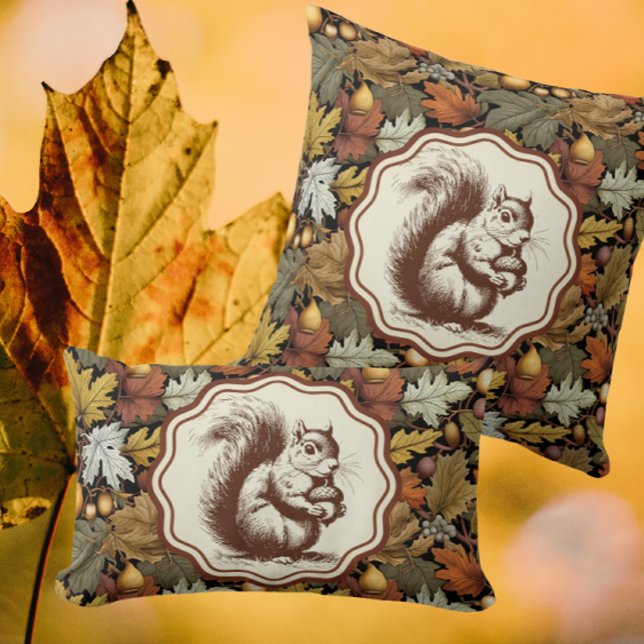 William Morris Autumn vertrekt bij Squirrel Retro Kussen (Pillows are a perfect autumn accent, inside or on the porch.)