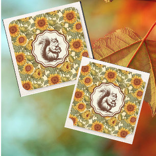 William Morris Autumn Zonnebloemen Eekhoorn Retro Kartonnen Onderzetters