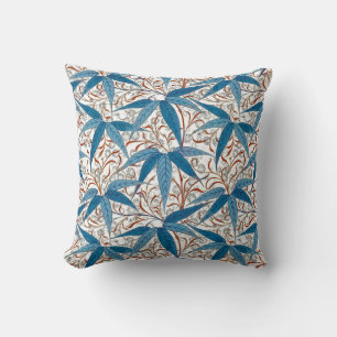 William Morris Bamboo Print, Denim Blue en White Kussen