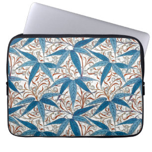 William Morris Bamboo Print, Denim Blue en White Laptop Sleeve