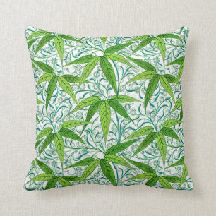 William Morris Bamboo Print, groen en wit Kussen