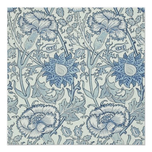 William Morris Beauful-bloempatroon, blauw, roos Perfect Poster (Voorkant)