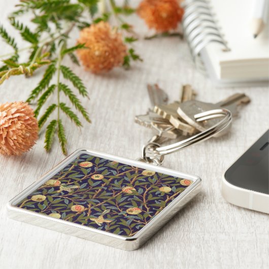 William Morris Bird en Pomegranate  Art Sleutelhanger (Zijkant)