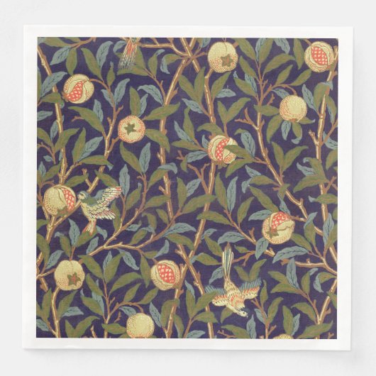 William Morris Bird en Pomegranate  Floral Servetten (Voorkant)