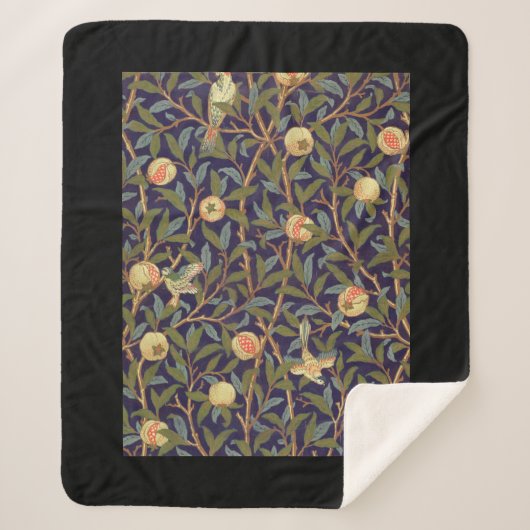 William Morris Bird en Pomegranate  Floral Sherpa Deken (Voorkant)