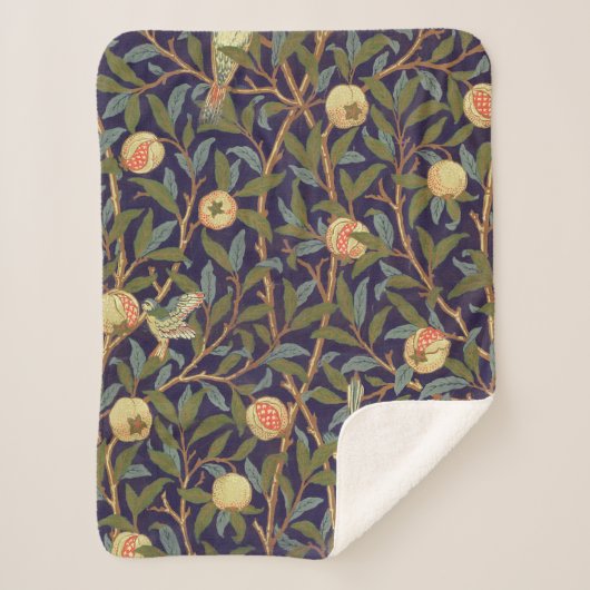 William Morris Bird en Pomegranate  Floral Sherpa Deken (Voorkant)