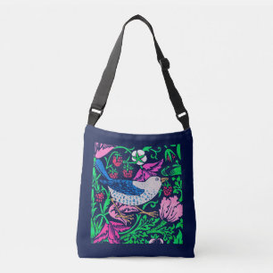 William Morris Bird & Flower Tile, Navy & Fuchsia Crossbody Tas